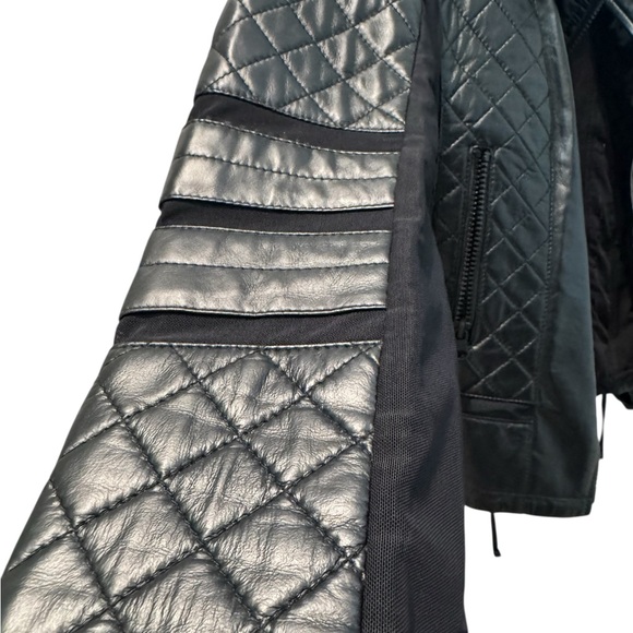 Blanc Noir Quilted Leather and Mesh Moto Jacket – Black, Size Medium - Picture 5 of 5